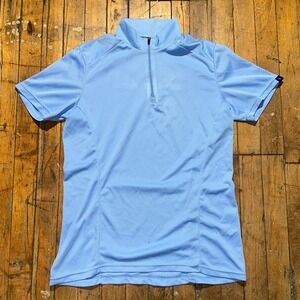 Irideon Polo Shirt Boys M Blue Short Sleeve Mock Neck Quarter Zip Performance